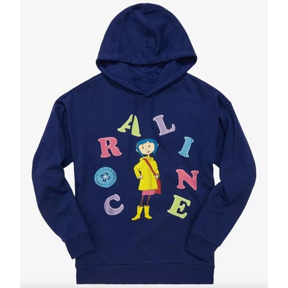 Coraline Jones Women SOLD OUT Box Lunch Letter Portrait Hoodie Small Blue AN EXC